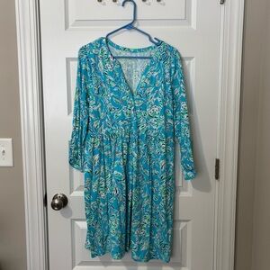 Lilly Pulitzer Blue Patterned Women's T shirt Dress LARGE